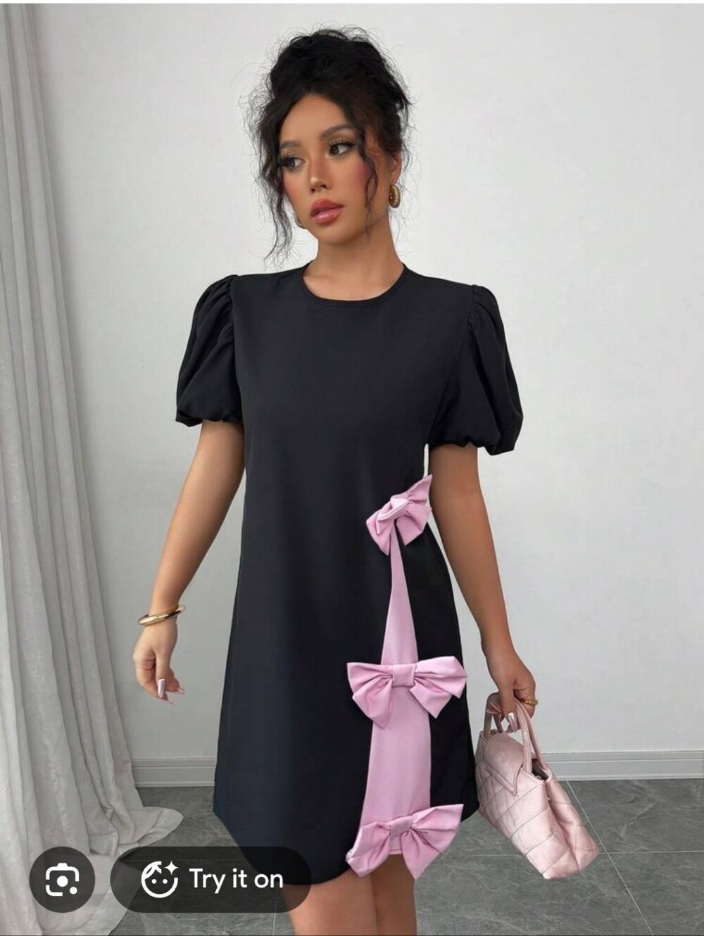 Black Dress with Pink Bow Accents Size Xl